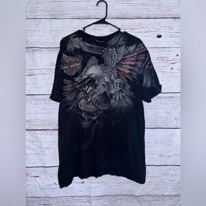 Harley Davidson Chester's Mesa, AZ Men's Black T-shirt Sz XL Eagle Skull Y2K